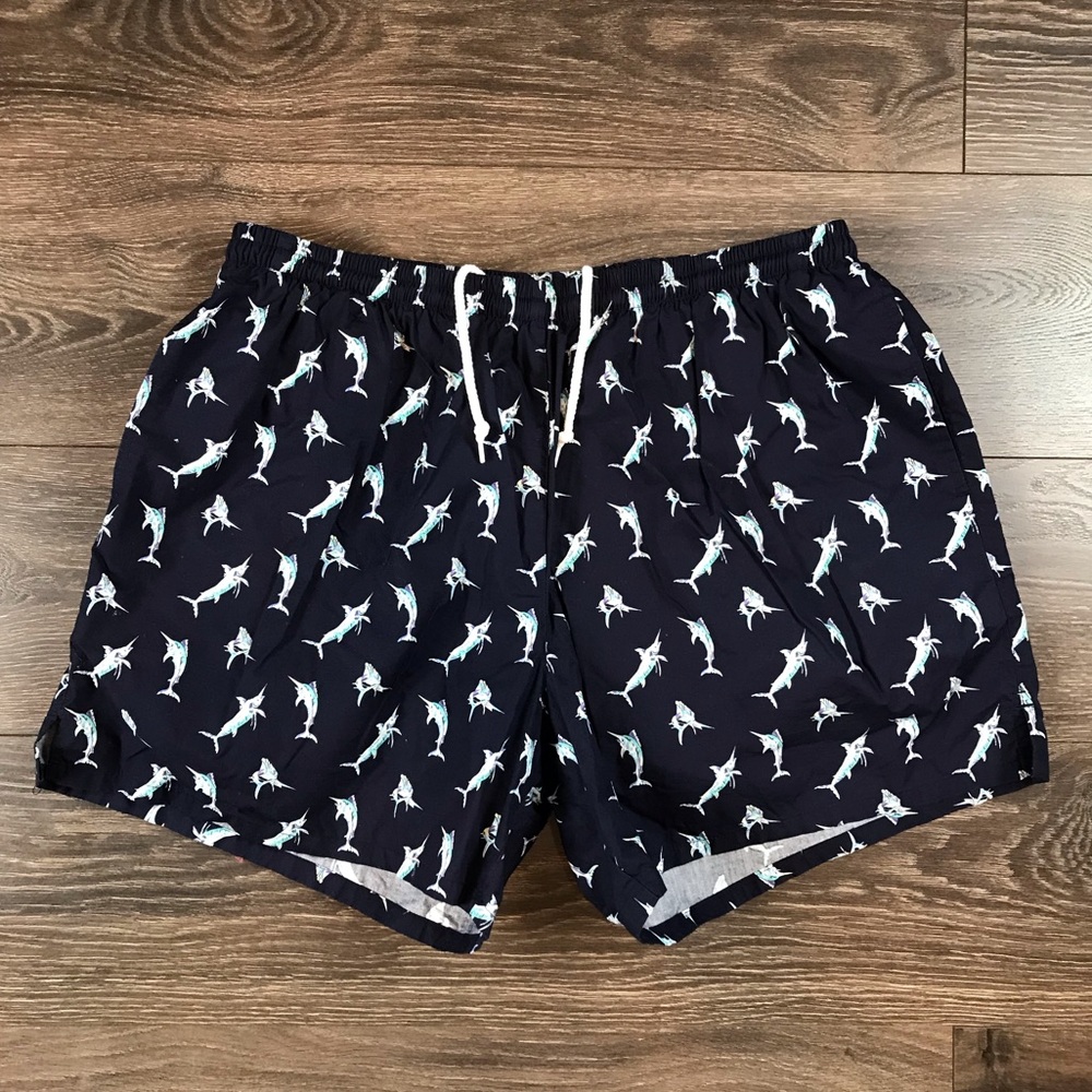 Polo Sport Ralph Lauren Men’s Vintage 90s Fish Pattern Navy Swim Trunks Size XXL